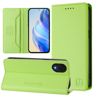 Samsung Galaxy A04 Core Dual-Folded Magnetic Suction RFID Blocking PU Leather Wallet Phone Case with Card Slots, Cash Pocket, Kickstand, Full Protective Flip Cover