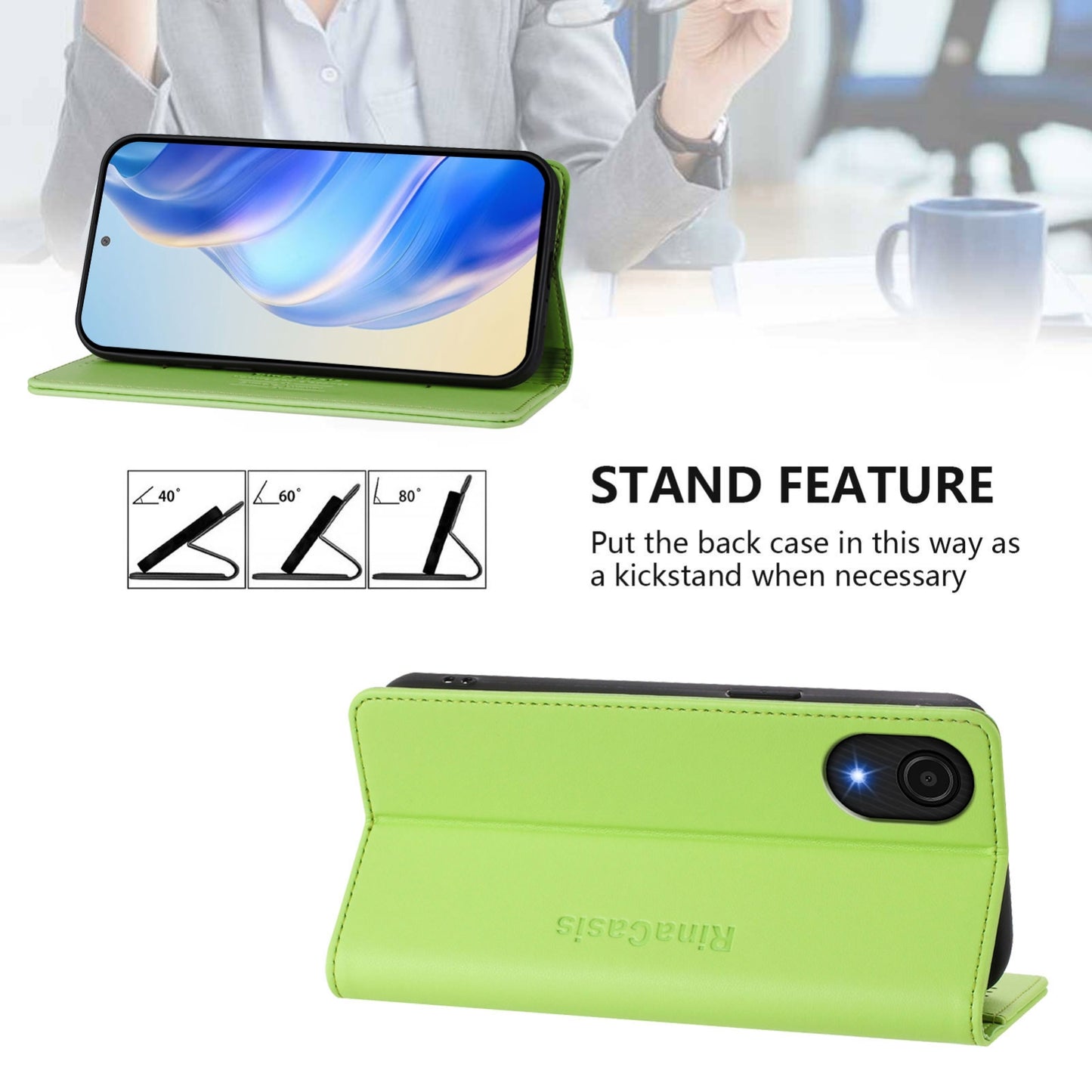Samsung Galaxy A04 Core Dual-Folded Magnetic Suction RFID Blocking PU Leather Wallet Phone Case with Card Slots, Cash Pocket, Kickstand, Full Protective Flip Cover