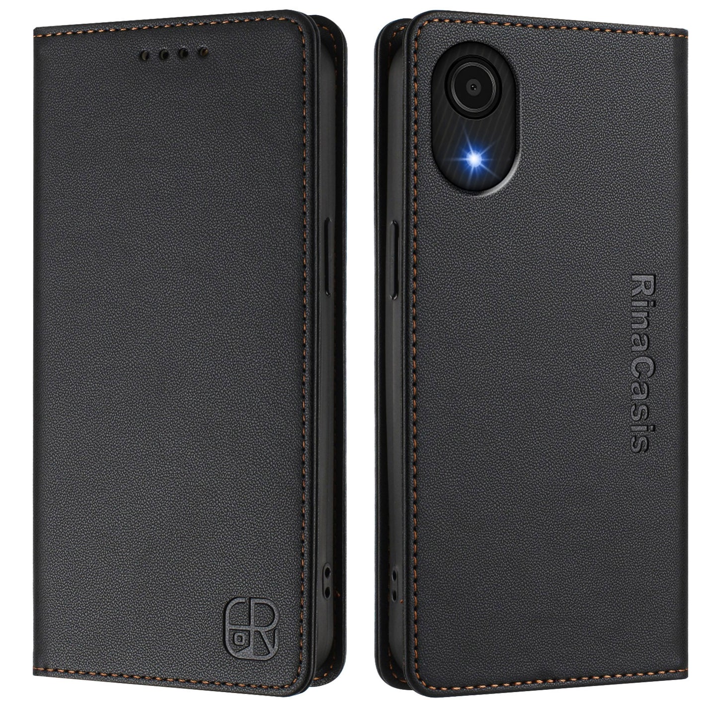 Samsung Galaxy A04 Core Dual-Folded Magnetic Suction RFID Blocking PU Leather Wallet Phone Case with Card Slots, Cash Pocket, Kickstand, Full Protective Flip Cover