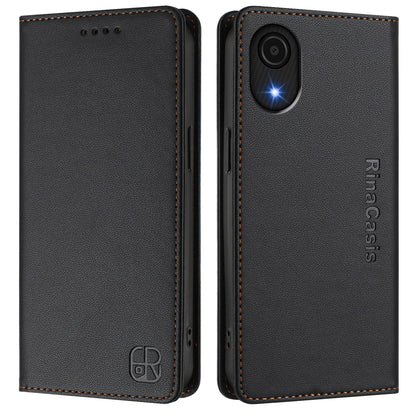 Samsung Galaxy A04 Core Dual-Folded Magnetic Suction RFID Blocking PU Leather Wallet Phone Case with Card Slots, Cash Pocket, Kickstand, Full Protective Flip Cover