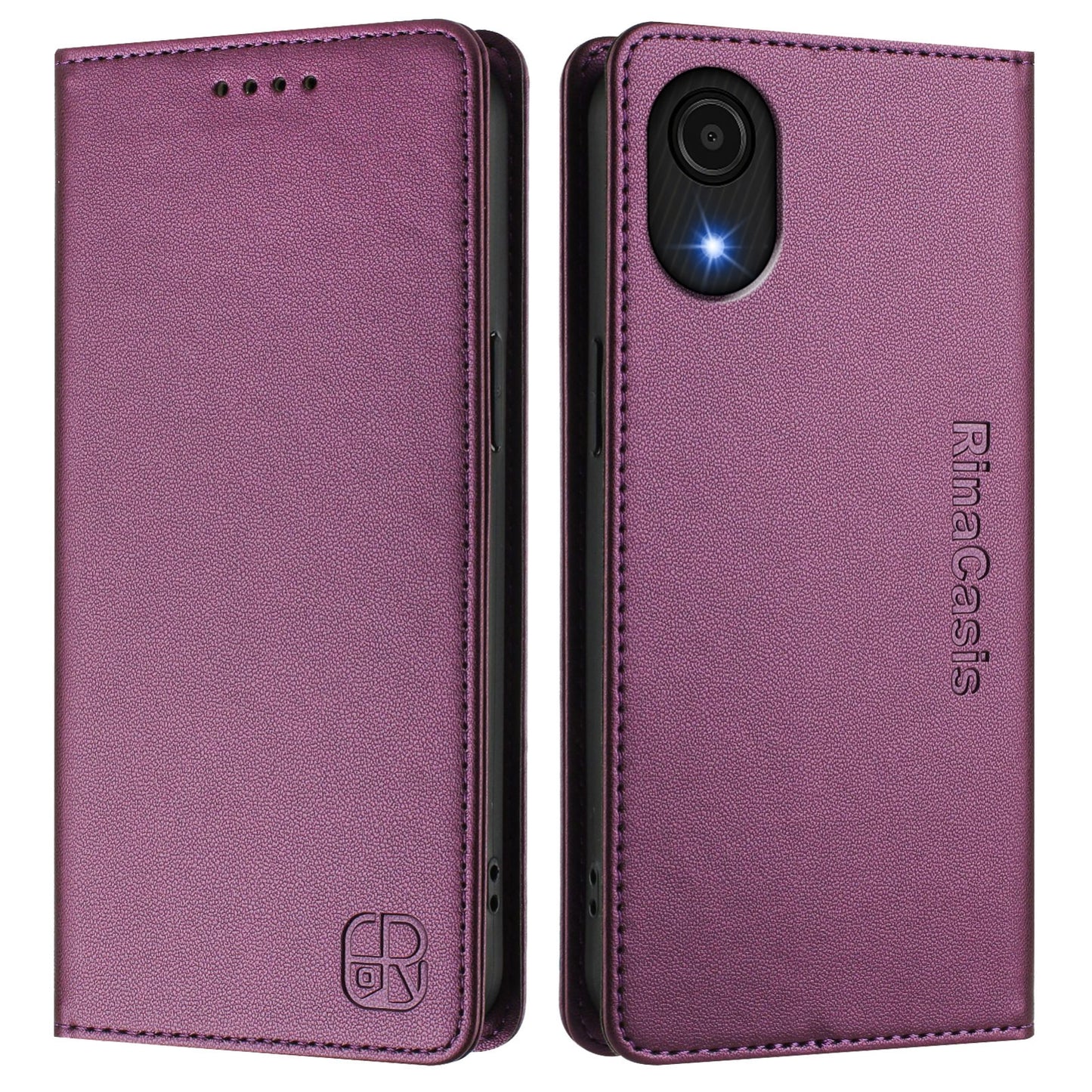 Samsung Galaxy A04 Core Dual-Folded Magnetic Suction RFID Blocking PU Leather Wallet Phone Case with Card Slots, Cash Pocket, Kickstand, Full Protective Flip Cover