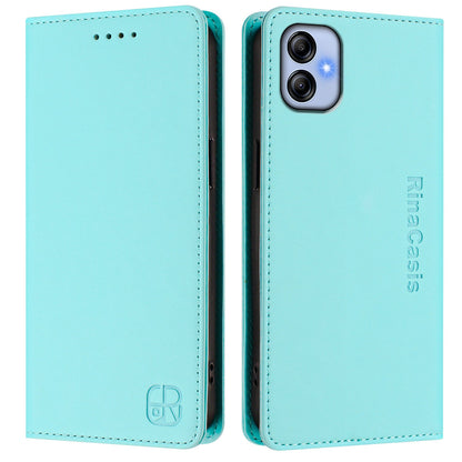 Samsung Galaxy A04e 4G Dual-Folded Magnetic Suction RFID Blocking PU Leather Wallet Phone Case with Card Slots, Cash Pocket, Kickstand, Full Protective Flip Cover