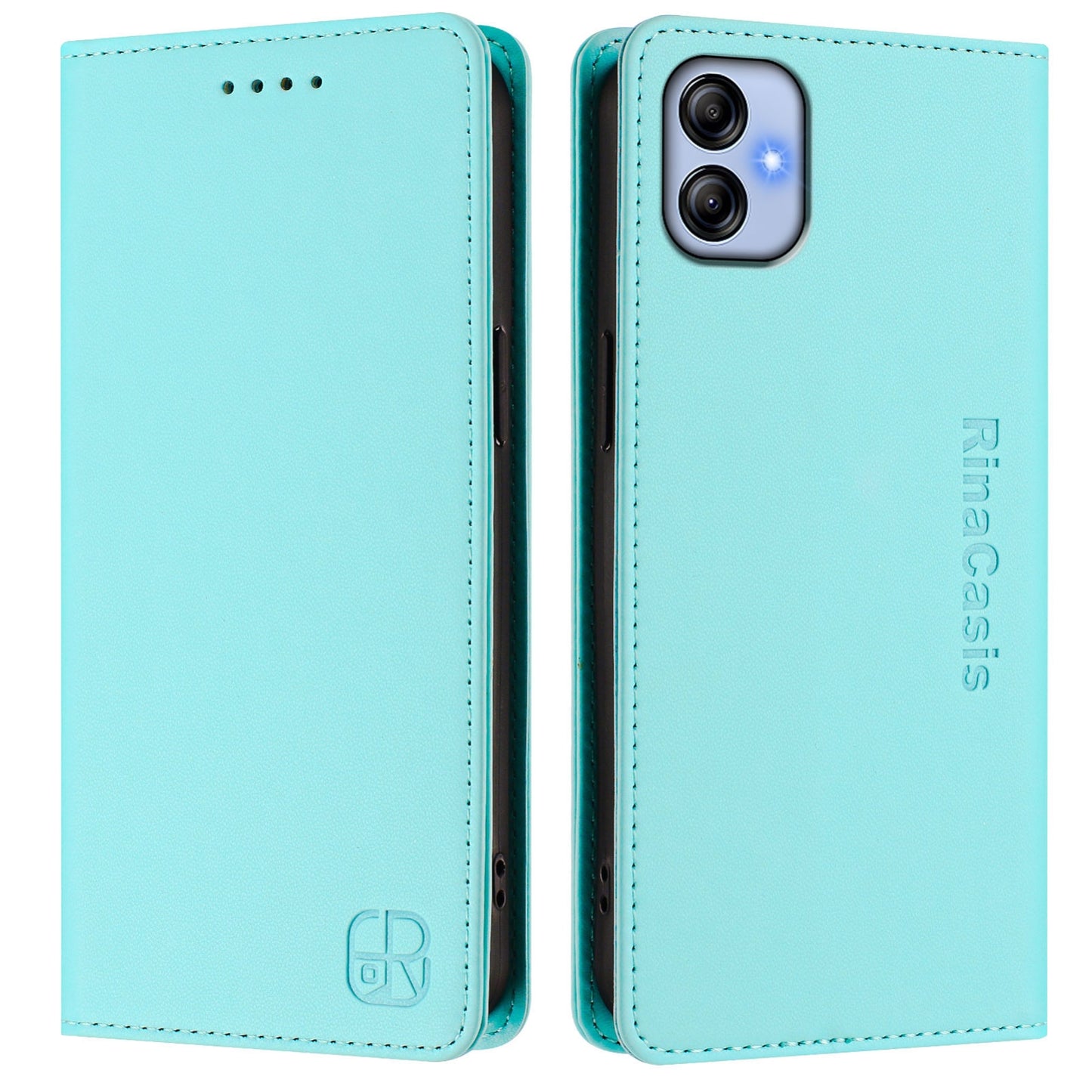 Samsung Galaxy F04 Dual-Folded Magnetic Suction RFID Blocking PU Leather Wallet Phone Case with Card Slots, Cash Pocket, Kickstand, Full Protective Flip Cover