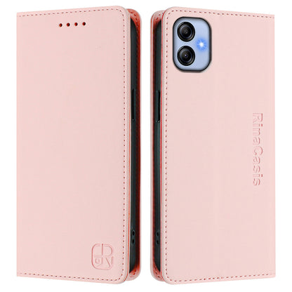 Samsung Galaxy A04e 4G Dual-Folded Magnetic Suction RFID Blocking PU Leather Wallet Phone Case with Card Slots, Cash Pocket, Kickstand, Full Protective Flip Cover