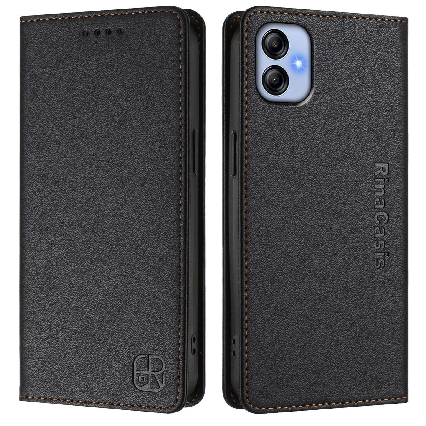 Samsung Galaxy A04e 4G Dual-Folded Magnetic Suction RFID Blocking PU Leather Wallet Phone Case with Card Slots, Cash Pocket, Kickstand, Full Protective Flip Cover