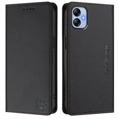 Samsung Galaxy A04e 4G Dual-Folded Magnetic Suction RFID Blocking PU Leather Wallet Phone Case with Card Slots, Cash Pocket, Kickstand, Full Protective Flip Cover