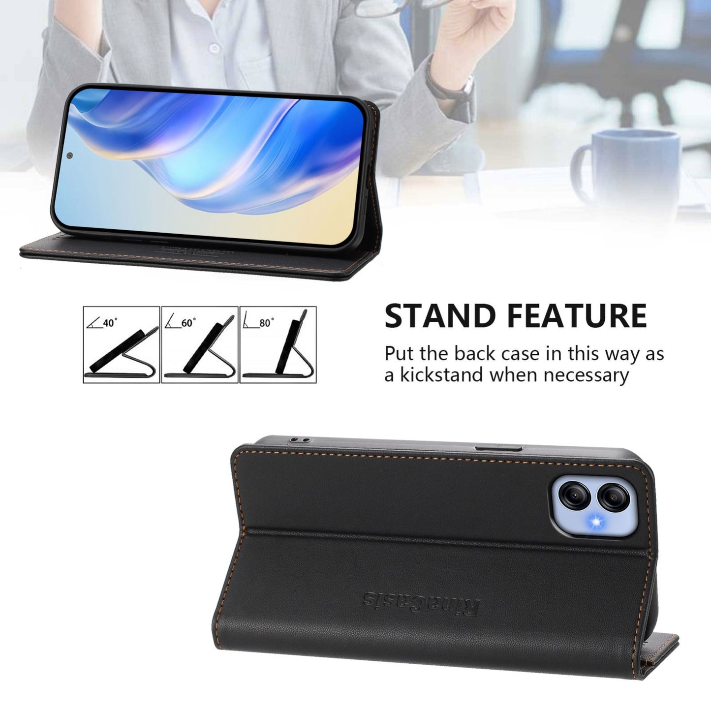 Samsung Galaxy A04e 4G Dual-Folded Magnetic Suction RFID Blocking PU Leather Wallet Phone Case with Card Slots, Cash Pocket, Kickstand, Full Protective Flip Cover