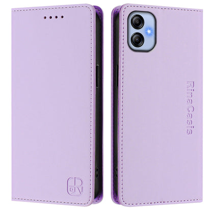 Samsung Galaxy A04e 4G Dual-Folded Magnetic Suction RFID Blocking PU Leather Wallet Phone Case with Card Slots, Cash Pocket, Kickstand, Full Protective Flip Cover