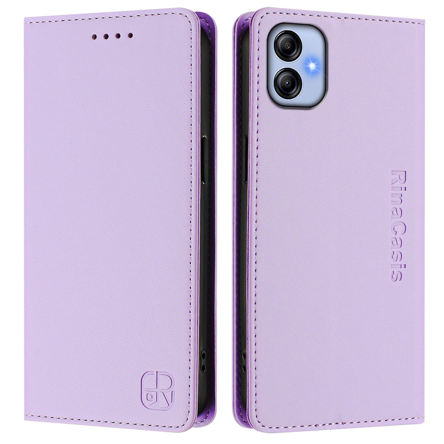 Samsung Galaxy F04 Dual-Folded Magnetic Suction RFID Blocking PU Leather Wallet Phone Case with Card Slots, Cash Pocket, Kickstand, Full Protective Flip Cover