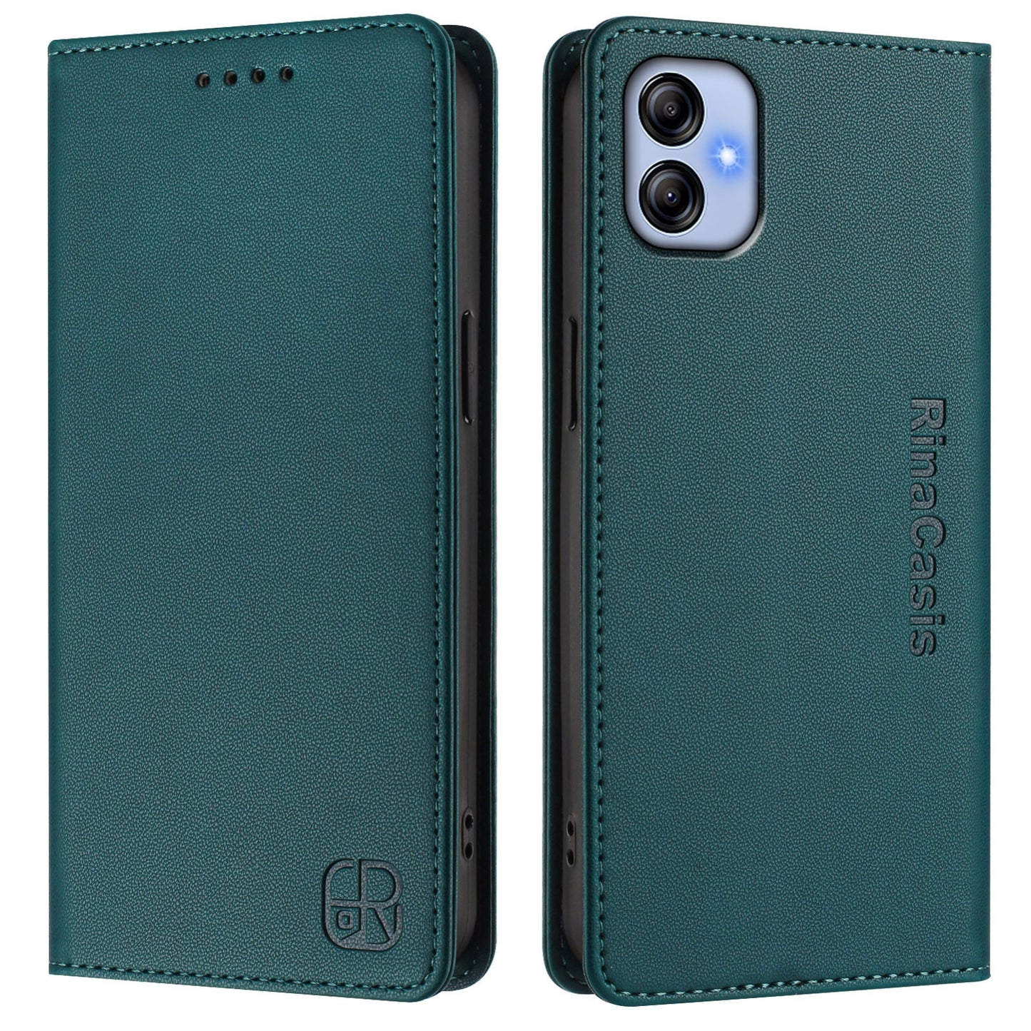 Samsung Galaxy F04 Dual-Folded Magnetic Suction RFID Blocking PU Leather Wallet Phone Case with Card Slots, Cash Pocket, Kickstand, Full Protective Flip Cover