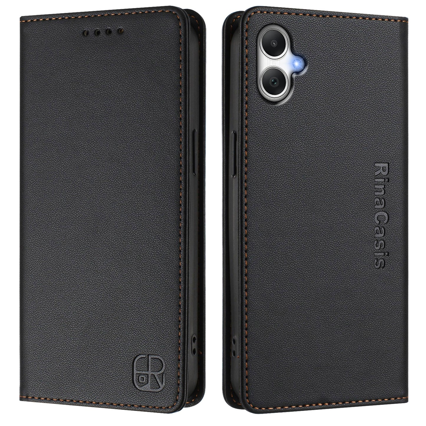 Samsung Galaxy A05 4G Dual-Folded Magnetic Suction RFID Blocking PU Leather Wallet Phone Case with Card Slots, Cash Pocket, Kickstand, Full Protective Flip Cover