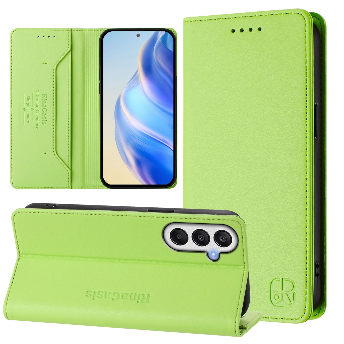 Samsung Galaxy A05s 4G Dual-Folded Magnetic Suction RFID Blocking PU Leather Wallet Phone Case with Card Slots, Cash Pocket, Kickstand, Full Protective Flip Cover