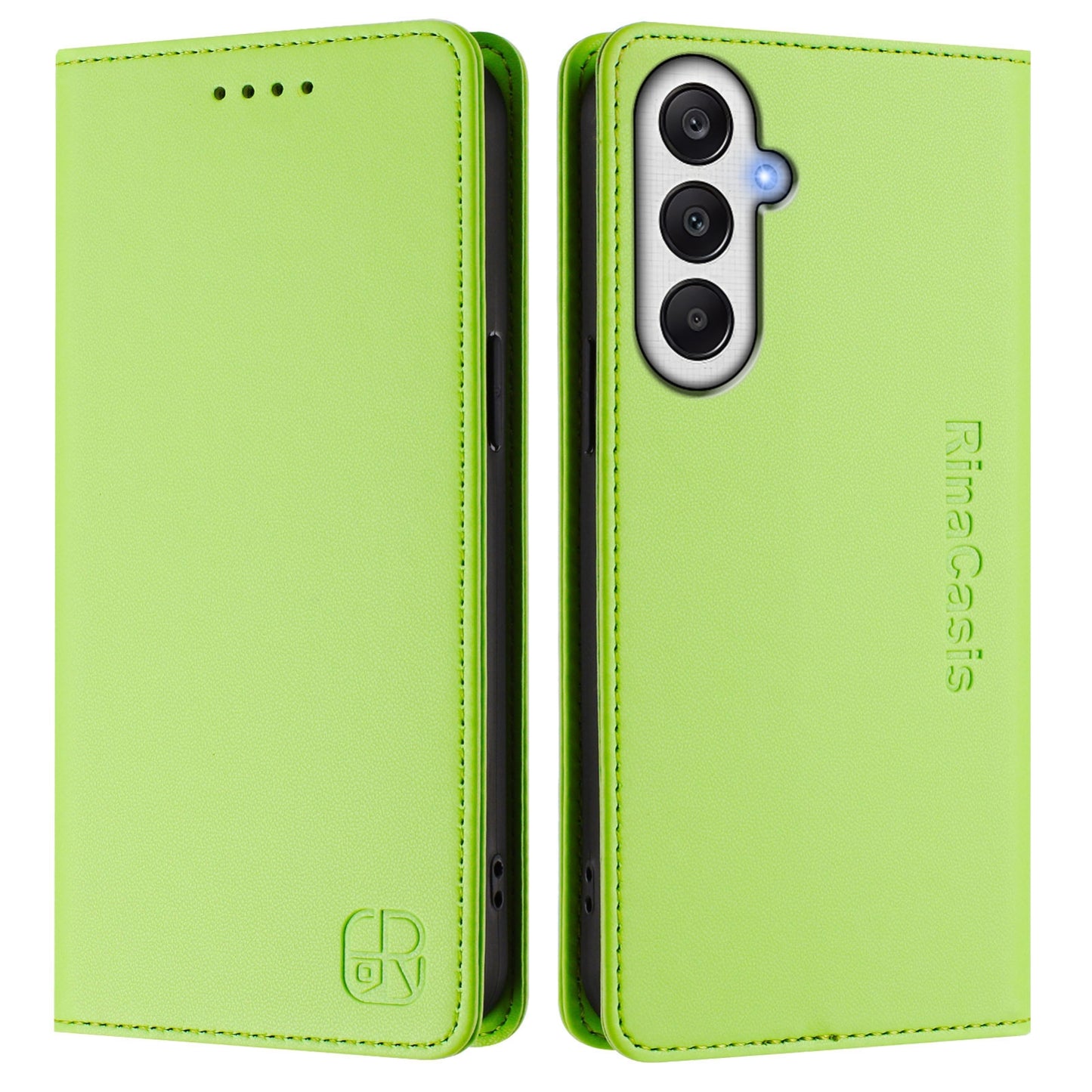 Samsung Galaxy A05s 4G Dual-Folded Magnetic Suction RFID Blocking PU Leather Wallet Phone Case with Card Slots, Cash Pocket, Kickstand, Full Protective Flip Cover