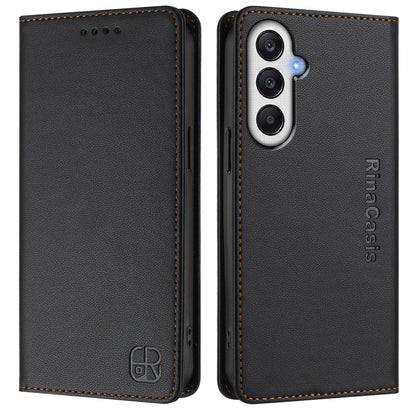 Samsung Galaxy A05s 4G Dual-Folded Magnetic Suction RFID Blocking PU Leather Wallet Phone Case with Card Slots, Cash Pocket, Kickstand, Full Protective Flip Cover