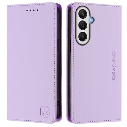 Samsung Galaxy A05s 4G Dual-Folded Magnetic Suction RFID Blocking PU Leather Wallet Phone Case with Card Slots, Cash Pocket, Kickstand, Full Protective Flip Cover