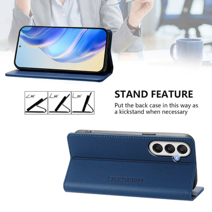 Samsung Galaxy A05s 4G Dual-Folded Magnetic Suction RFID Blocking PU Leather Wallet Phone Case with Card Slots, Cash Pocket, Kickstand, Full Protective Flip Cover