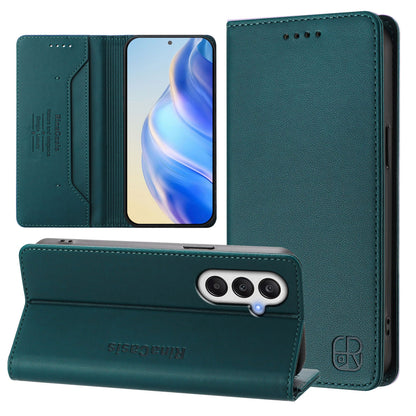 Samsung Galaxy A05s 4G Dual-Folded Magnetic Suction RFID Blocking PU Leather Wallet Phone Case with Card Slots, Cash Pocket, Kickstand, Full Protective Flip Cover