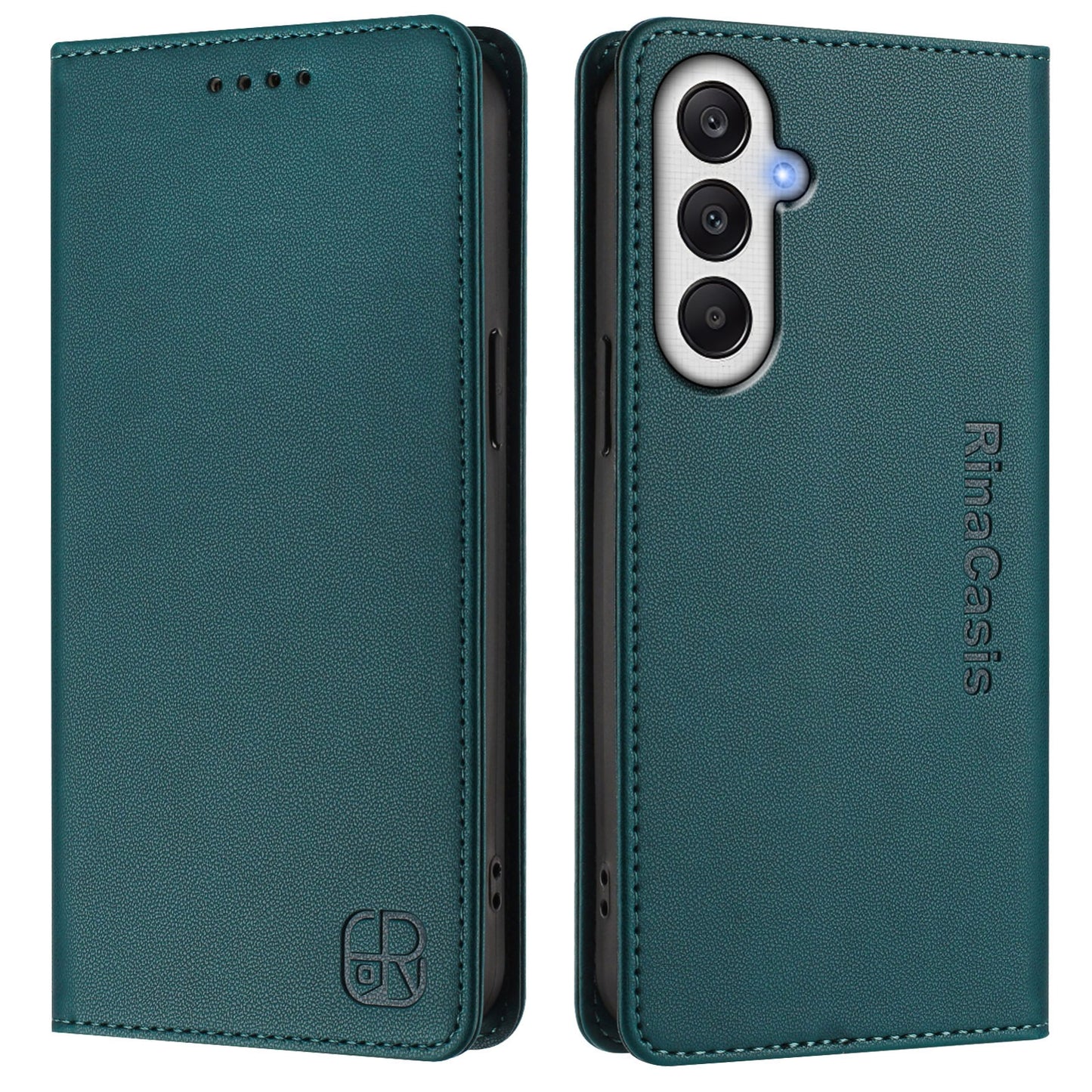 Samsung Galaxy A05s 4G Dual-Folded Magnetic Suction RFID Blocking PU Leather Wallet Phone Case with Card Slots, Cash Pocket, Kickstand, Full Protective Flip Cover