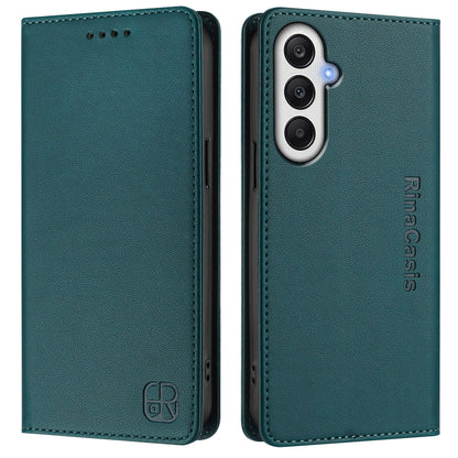 Samsung Galaxy A05s 4G Dual-Folded Magnetic Suction RFID Blocking PU Leather Wallet Phone Case with Card Slots, Cash Pocket, Kickstand, Full Protective Flip Cover