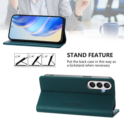 Samsung Galaxy A05s 4G Dual-Folded Magnetic Suction RFID Blocking PU Leather Wallet Phone Case with Card Slots, Cash Pocket, Kickstand, Full Protective Flip Cover