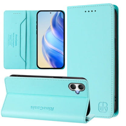 Samsung Galaxy A06 5G Dual-Folded Magnetic Suction RFID Blocking PU Leather Wallet Phone Case with Card Slots, Cash Pocket, Kickstand, Full Protective Flip Cover