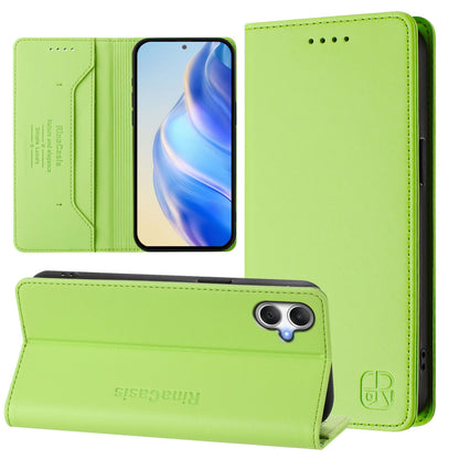 Samsung Galaxy A06 4G Dual-Folded Magnetic Suction RFID Blocking PU Leather Wallet Phone Case with Card Slots, Cash Pocket, Kickstand, Full Protective Flip Cover