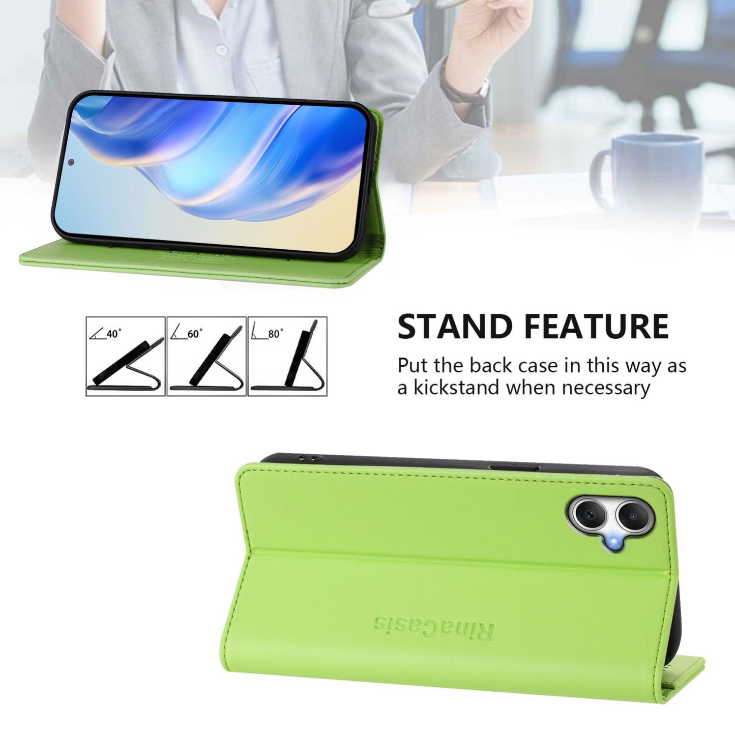Samsung Galaxy A06 5G Dual-Folded Magnetic Suction RFID Blocking PU Leather Wallet Phone Case with Card Slots, Cash Pocket, Kickstand, Full Protective Flip Cover