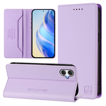 Samsung Galaxy A06 4G Dual-Folded Magnetic Suction RFID Blocking PU Leather Wallet Phone Case with Card Slots, Cash Pocket, Kickstand, Full Protective Flip Cover