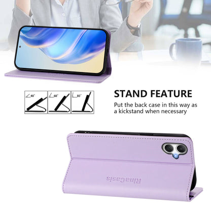 Samsung Galaxy A06 5G Dual-Folded Magnetic Suction RFID Blocking PU Leather Wallet Phone Case with Card Slots, Cash Pocket, Kickstand, Full Protective Flip Cover