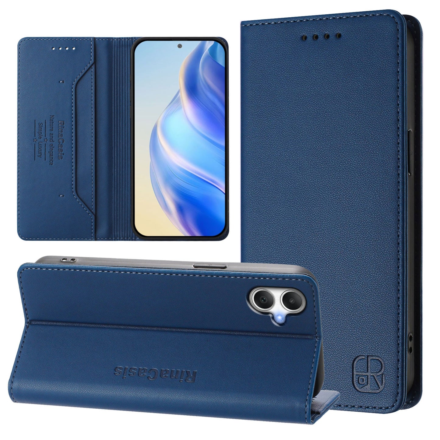 Samsung Galaxy A06 4G Dual-Folded Magnetic Suction RFID Blocking PU Leather Wallet Phone Case with Card Slots, Cash Pocket, Kickstand, Full Protective Flip Cover