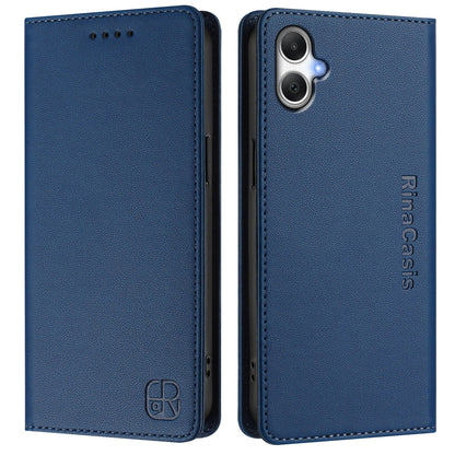 Samsung Galaxy A06 4G Dual-Folded Magnetic Suction RFID Blocking PU Leather Wallet Phone Case with Card Slots, Cash Pocket, Kickstand, Full Protective Flip Cover