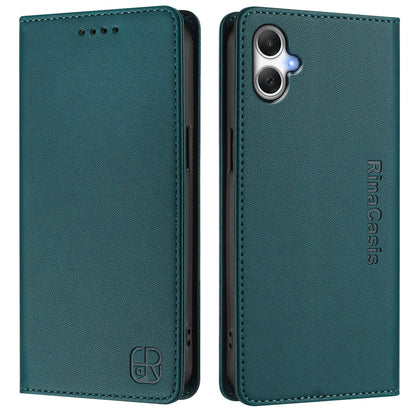 Samsung Galaxy A06 4G Dual-Folded Magnetic Suction RFID Blocking PU Leather Wallet Phone Case with Card Slots, Cash Pocket, Kickstand, Full Protective Flip Cover