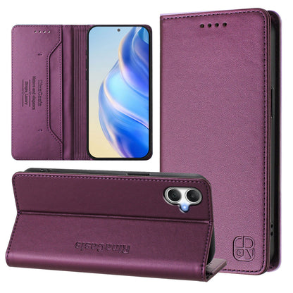 Samsung Galaxy A06 4G Dual-Folded Magnetic Suction RFID Blocking PU Leather Wallet Phone Case with Card Slots, Cash Pocket, Kickstand, Full Protective Flip Cover