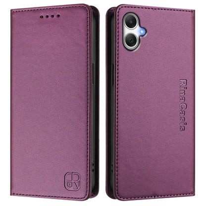 Samsung Galaxy A06 4G Dual-Folded Magnetic Suction RFID Blocking PU Leather Wallet Phone Case with Card Slots, Cash Pocket, Kickstand, Full Protective Flip Cover