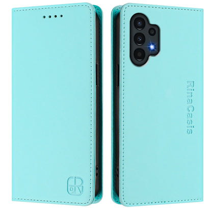 Samsung Galaxy A13 4G Dual-Folded Magnetic Suction RFID Blocking PU Leather Wallet Phone Case with Card Slots, Cash Pocket, Kickstand, Full Protective Flip Cover