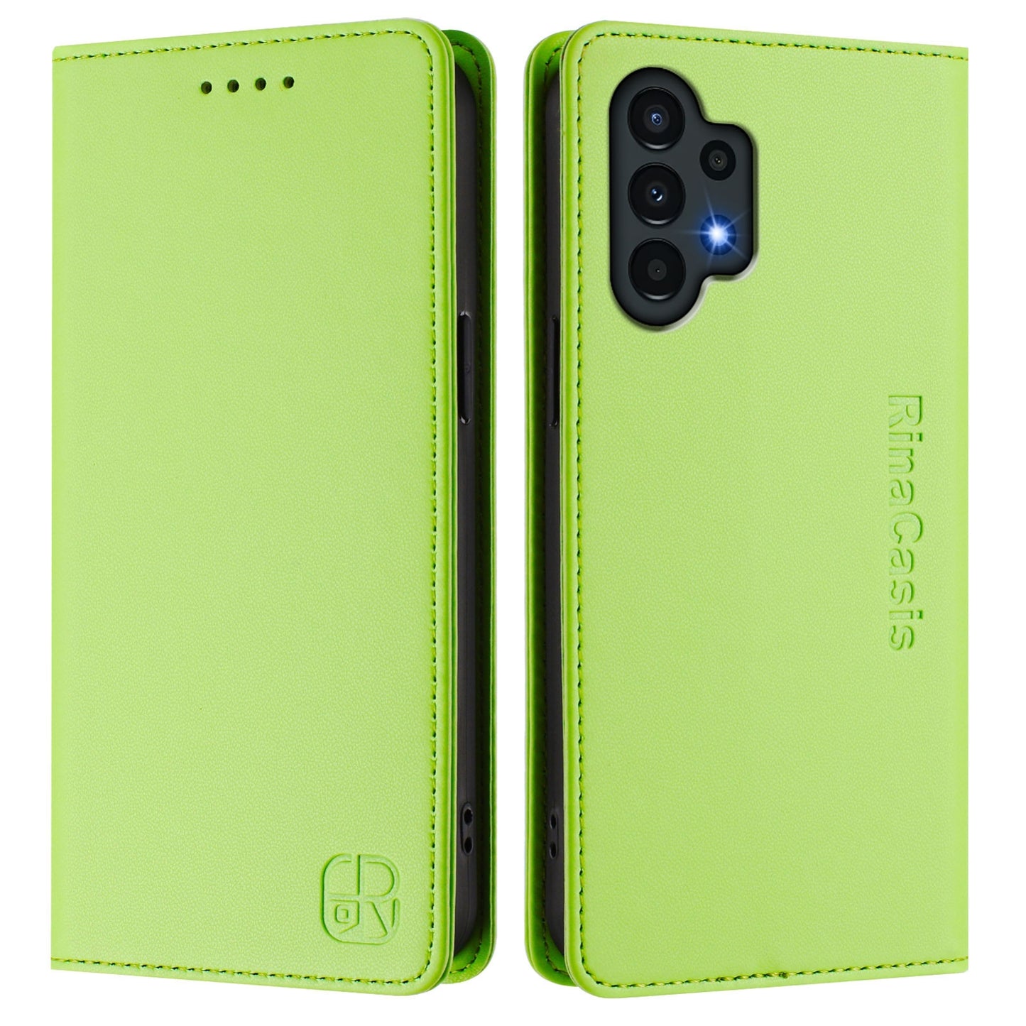 Samsung Galaxy A13 4G Dual-Folded Magnetic Suction RFID Blocking PU Leather Wallet Phone Case with Card Slots, Cash Pocket, Kickstand, Full Protective Flip Cover