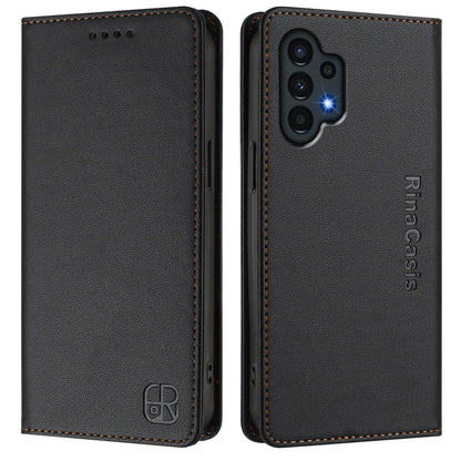 Samsung Galaxy A13 4G Dual-Folded Magnetic Suction RFID Blocking PU Leather Wallet Phone Case with Card Slots, Cash Pocket, Kickstand, Full Protective Flip Cover