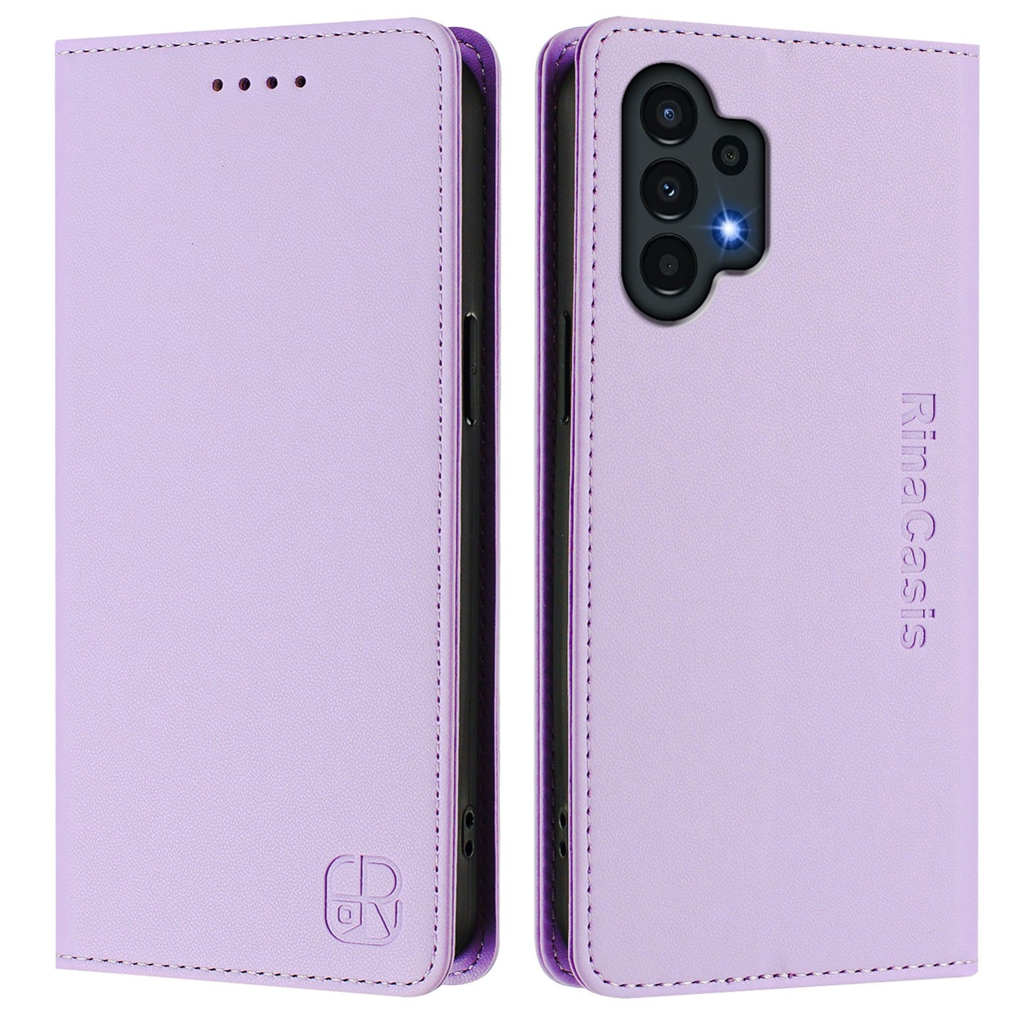 Samsung Galaxy A13 4G Dual-Folded Magnetic Suction RFID Blocking PU Leather Wallet Phone Case with Card Slots, Cash Pocket, Kickstand, Full Protective Flip Cover