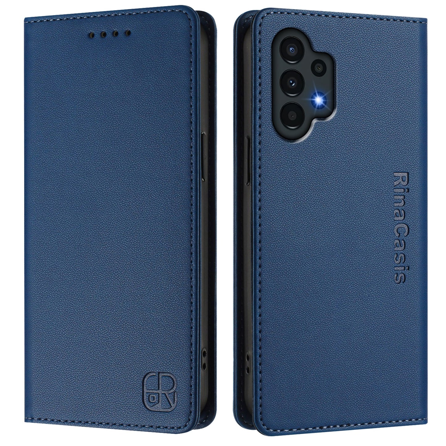 Samsung Galaxy A13 5G Dual-Folded Magnetic Suction RFID Blocking PU Leather Wallet Phone Case with Card Slots, Cash Pocket, Kickstand, Full Protective Flip Cover