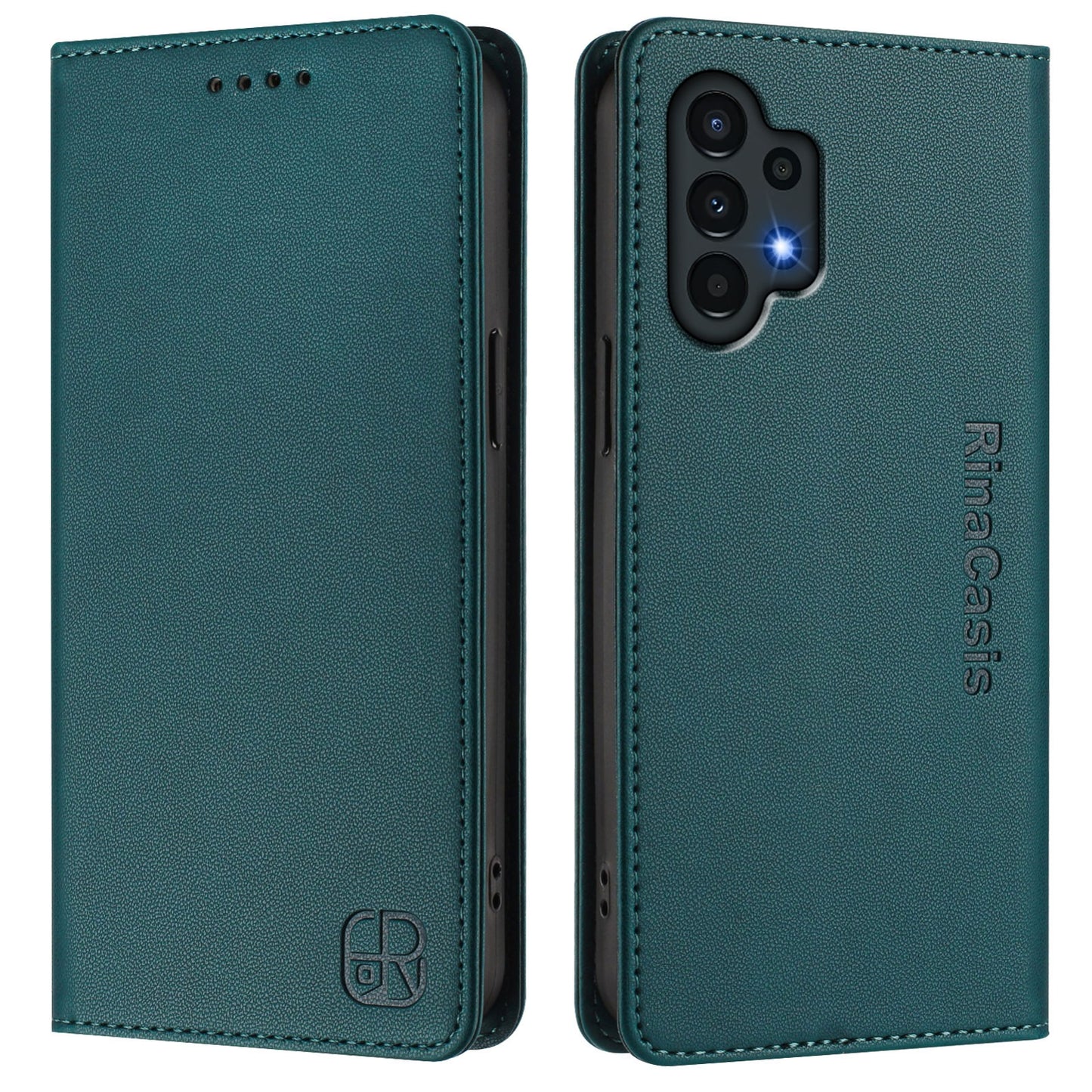 Samsung Galaxy A13 5G Dual-Folded Magnetic Suction RFID Blocking PU Leather Wallet Phone Case with Card Slots, Cash Pocket, Kickstand, Full Protective Flip Cover
