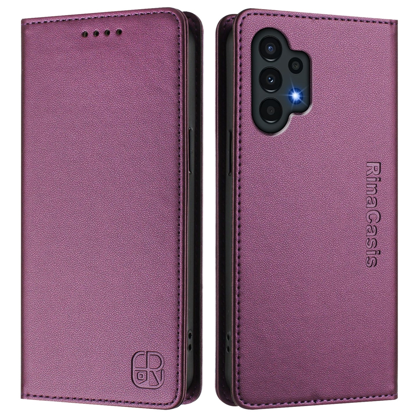 Samsung Galaxy A13 5G Dual-Folded Magnetic Suction RFID Blocking PU Leather Wallet Phone Case with Card Slots, Cash Pocket, Kickstand, Full Protective Flip Cover