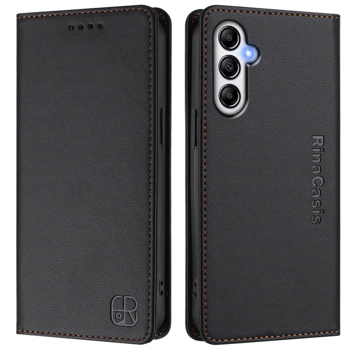 Samsung Galaxy A14 5G Dual-Folded Magnetic Suction RFID Blocking PU Leather Wallet Phone Case with Card Slots, Cash Pocket, Kickstand, Full Protective Flip Cover