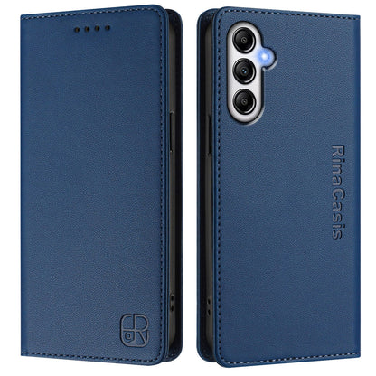 Samsung Galaxy A14 5G Dual-Folded Magnetic Suction RFID Blocking PU Leather Wallet Phone Case with Card Slots, Cash Pocket, Kickstand, Full Protective Flip Cover