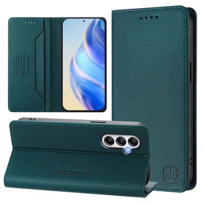 Samsung Galaxy A14 5G Dual-Folded Magnetic Suction RFID Blocking PU Leather Wallet Phone Case with Card Slots, Cash Pocket, Kickstand, Full Protective Flip Cover