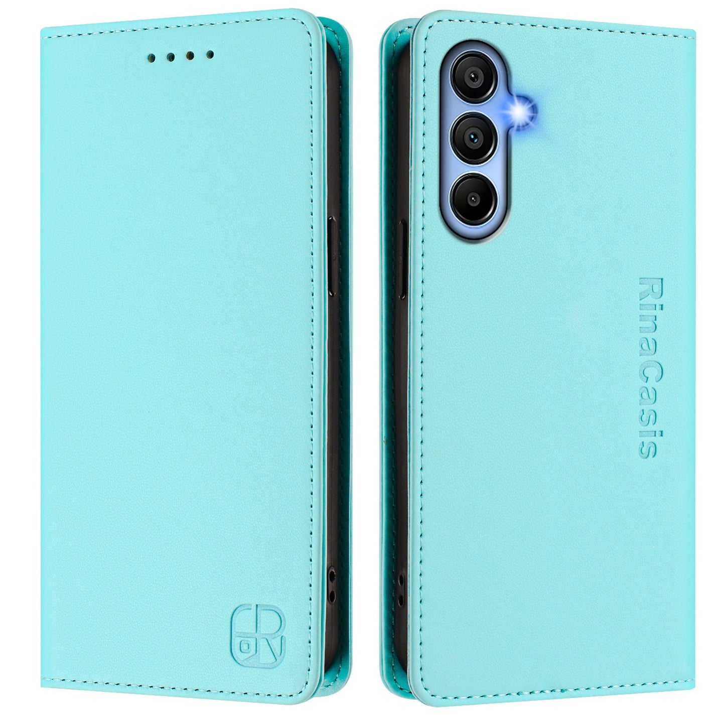 Samsung Galaxy A15 4G Dual-Folded Magnetic Suction RFID Blocking PU Leather Wallet Phone Case with Card Slots, Cash Pocket, Kickstand, Full Protective Flip Cover
