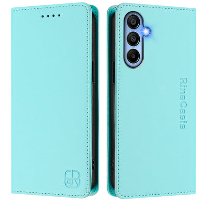 Samsung Galaxy A15 4G Dual-Folded Magnetic Suction RFID Blocking PU Leather Wallet Phone Case with Card Slots, Cash Pocket, Kickstand, Full Protective Flip Cover