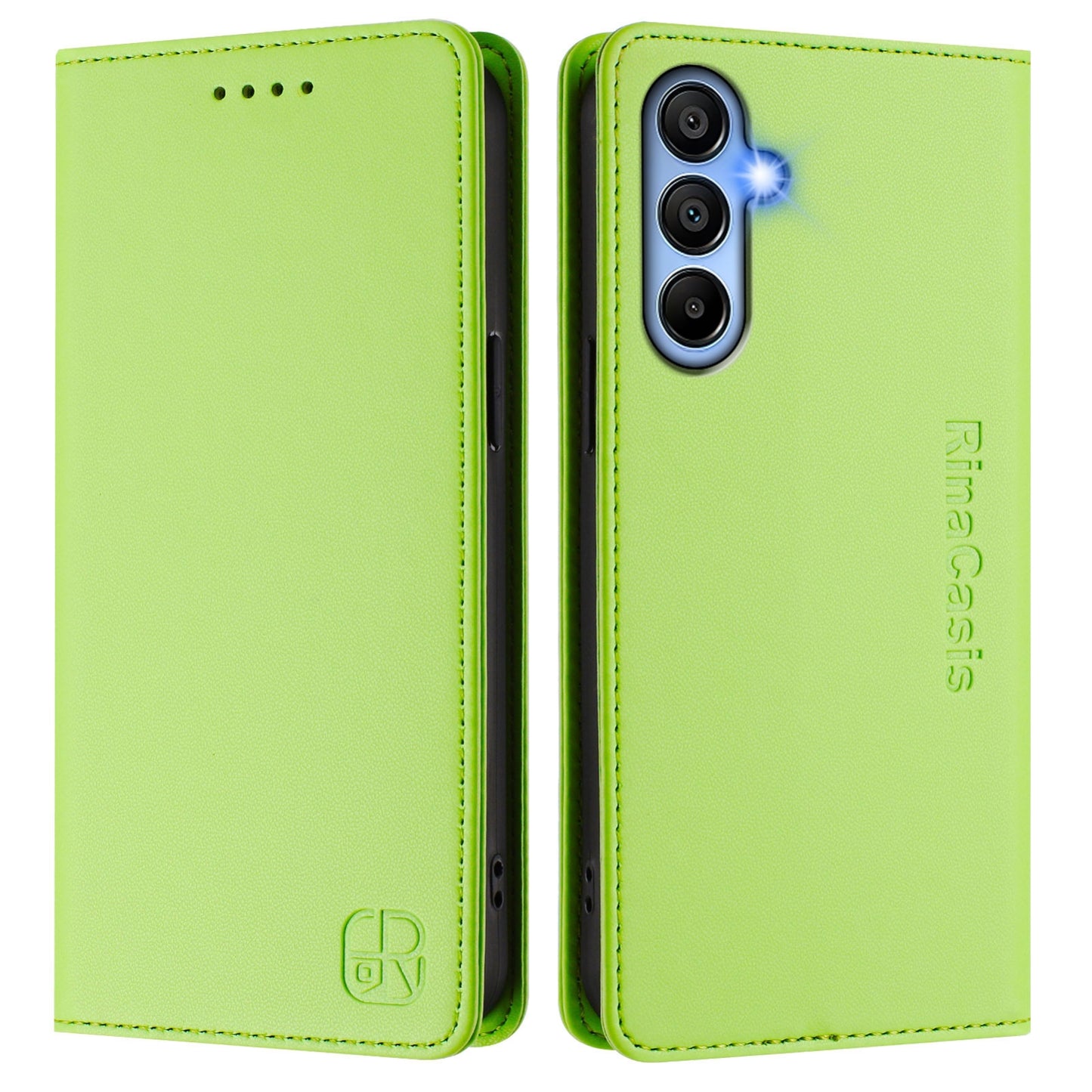 Samsung Galaxy A15 5G Dual-Folded Magnetic Suction RFID Blocking PU Leather Wallet Phone Case with Card Slots, Cash Pocket, Kickstand, Full Protective Flip Cover