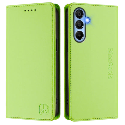 Samsung Galaxy A15 5G Dual-Folded Magnetic Suction RFID Blocking PU Leather Wallet Phone Case with Card Slots, Cash Pocket, Kickstand, Full Protective Flip Cover