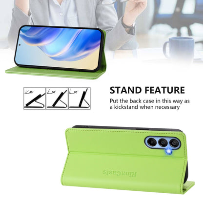 Samsung Galaxy A15 5G Dual-Folded Magnetic Suction RFID Blocking PU Leather Wallet Phone Case with Card Slots, Cash Pocket, Kickstand, Full Protective Flip Cover