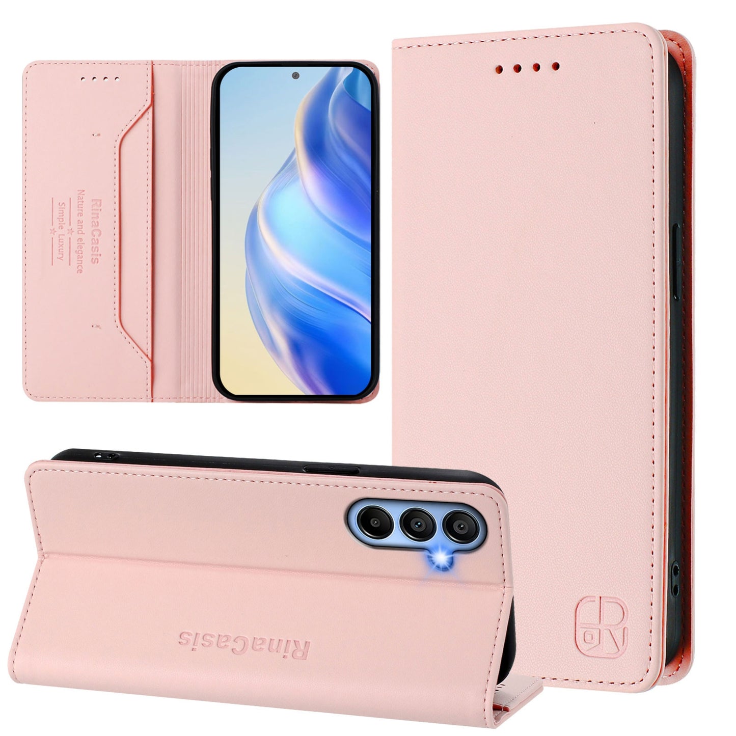 Samsung Galaxy A15 5G Dual-Folded Magnetic Suction RFID Blocking PU Leather Wallet Phone Case with Card Slots, Cash Pocket, Kickstand, Full Protective Flip Cover